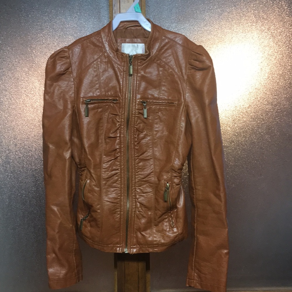 Xhiliration feaux brown leather jacket.